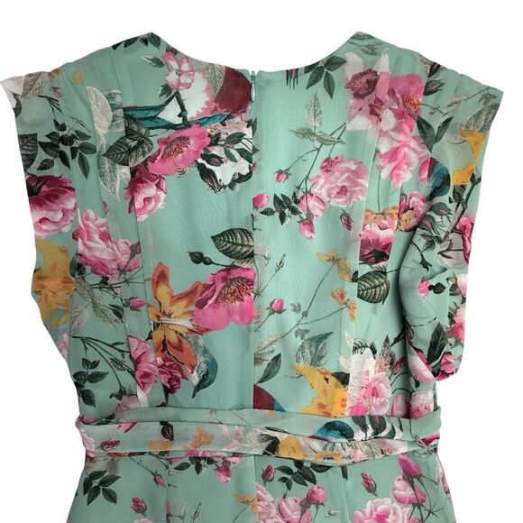 NEW Eliza J Maxi Faux Wrap Floral Dress Women 6 Chiffon Rollover Cap Sleeve - Picture 4 of 15